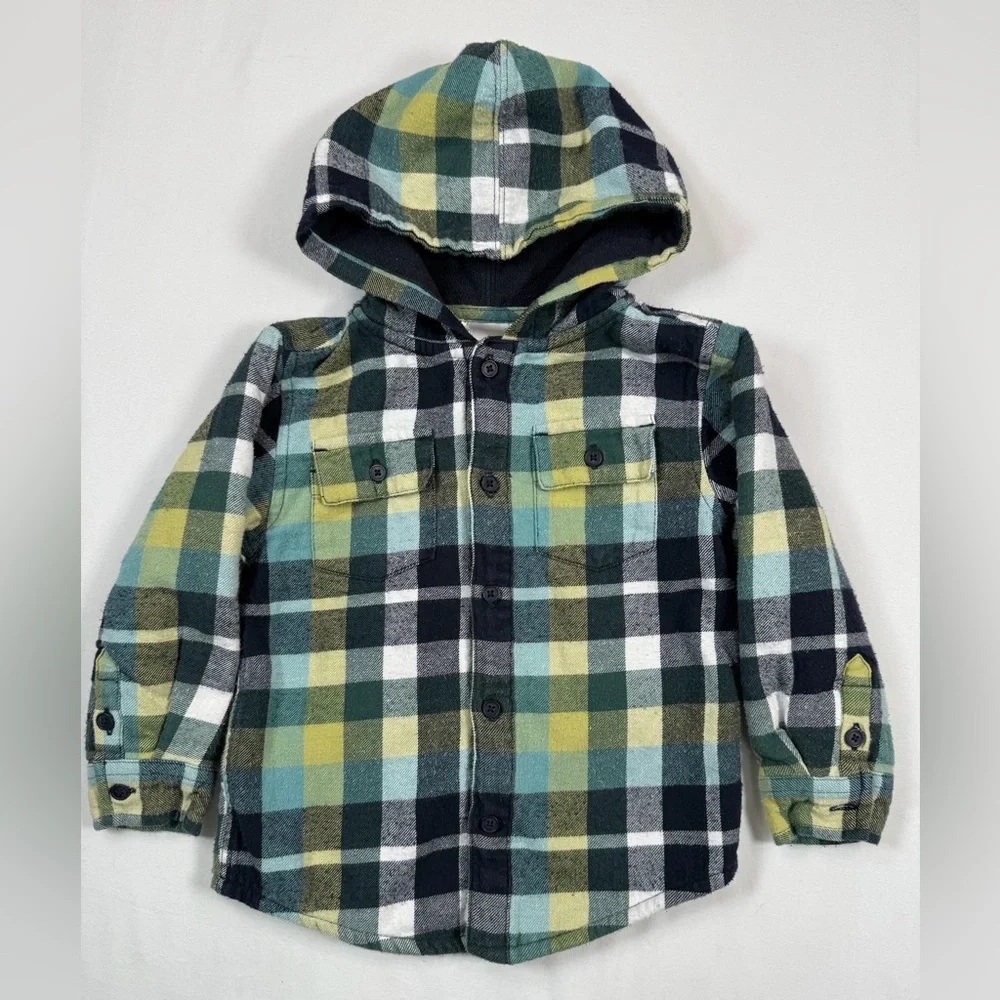 GYMBOREE Toddler Boys Hooded Plaid Flannel Jacket 2T‎ Cozy Outdoor Classic